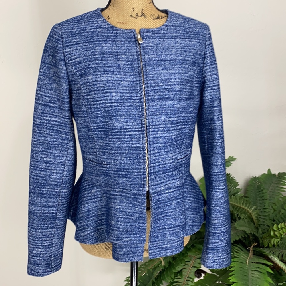 NWOT Banana Republic Blue Space Dye Peplum Jacket - Picture 3 of 11